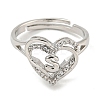 Heart with Letter Rack Plating Brass Micro Pave Clear Cubic Zirconia Adjustable Rings for Women RJEW-I105-01P-S-2