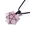 Adjustable Natural Rose Quartz Star Pendant Necklace NJEW-B086-03J-4