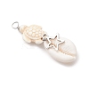 5Pcs 5 Styles Natural Cowrie Shell & Dyed Synthetic Turquoise Turtle Copper Wire Wrapped Pendants PALLOY-JF04034-03-4