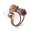 Natural Amethyst & Quartz Crystal Irregular Nugget Open Cuff Ring RJEW-I082-07R-02-4