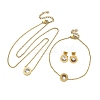 Flat Round 304 Stainless Steel Cubic Zirconia Pendant Necklaces & Bracelets & Stud Earrings Sets for Women SJEW-C004-19G-5