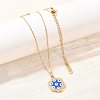 304 Stainless Steel Enamel Blue Evil Eye Flower Pendant Necklaces for Women NJEW-A064-02G-3