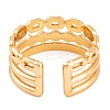 PVD Vacuum Plating 304 Stainless Steel Oval Link Chain Open Cuff Rings RJEW-G316-04G-3