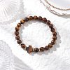Natural Tiger Eye Cross Round Beaded Stretch Bracelets for Men Women BJEW-JB12258-01-1