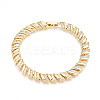 Brass Micro Pave Clear Cubic Zirconia Leaf Link Chain Bracelets for Women ZIRC-T016-08G-2
