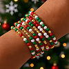 6Pcs Christmas Round Glass & Brass Beaded Stretch Bracelet Sets HE1918-1-2