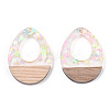 Transparent Resin & White Wood Pendants RESI-N039-28-3