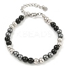 6mm Synthetic Non-magnetic Hematite & Glass & 304 Stainless Steel Round Beaded Bracelets for Women BJEW-G717-05P-1