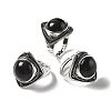 Natural Obsidian Adjustable Rings G-P560-03AS-13-4
