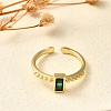 Rectangle Brass Glass Cuff Rings for Women RJEW-G340-01G-2