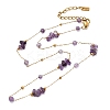 Natural Amethyst Chip 304 Stainless Steel Link Chain Necklaces for Women NJEW-K255-59G-1