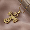 Vintage 304 Stainless Steel with Clear Glass Hollow Cross Pendant Necklaces for Women LS-MR8108-3
