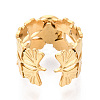 Ginkgo Leaf 304 Stainless Steel Cuff Ring Components STAS-T066-57G-3