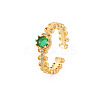 Flat Round Glass Open Cuff Ring RJEW-S049-007G-3