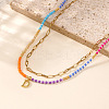 Colorful Glass Seed Beaded Initial Pendant Double Layer Necklaces QS3881-4-3