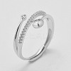 Anti-Tarnish Adjustable Rhodium Plated 925 Sterling Silver Design Ring Mounts Fittings with Pearl Seat STER-K038-023P-4