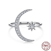 Rhodium Plated 925 Sterling Silver Cuff Rings RJEW-A019-26P-2