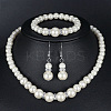 Round ABS Plastic Imitation Pearl Beaded Necklaces & Dangle Earring & Bracelets Sets FS-WG32AE8-01-1