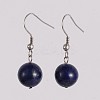 Round 304 Stainless Steel Natural Lapis Lazuli Dangle Earrings EJEW-JE01973-06-1