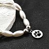 304 Stainless Steel Flat Round with Paw Print Charm Bracelets for Women BJEW-C098-11P-3