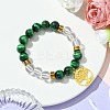 10mm Round Dyed Natural Green Tiger Eye & Acrylic Beaded Stretch Bracelets BJEW-JB10581-2