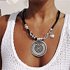 Bohemia Style Flat Round Alloy with Wax Imitation Leather Cord Pendant Necklaces FS-WG38B23-01-2