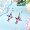 304 Stainless Steel Glass Seeds Cross Dangle Earrings EJEW-MZ00506-03-1