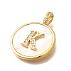 Rack Plating Brass Micro Pave Clear Cubic Zirconia Pendants with Shell KK-M309-42G-K-3