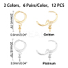 12 Pairs 2 Colors Brass Huggie Hoop Earring Findings KK-FH0003-13-4