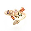 Brass Micro Pave Cubic Zirconia Cuff Rings for Women KK-T071-72G-2
