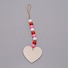 Valentine's Day Theme Schima Wood Beads & Hemp Rope Pendants Decorations HJEW-TAC0012-14-2