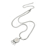 201 Stainless Steel Clear Cubic Zirconia Flat Round Virgin with Feather Pendant Necklaces NJEW-H055-04P-4