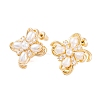 Clover Brass Pave Clear Cubic Zirconia & Freshwater Pearl Stud Earrings for Women EJEW-G391-01G-2