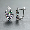 Brass Micro Pave Cubic Zirconia Flower Hoop Earrings WGA76CA-01-1