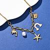 304 Stainless Steel Starfish Dolphin Shell Pink Enamel Rainbow Pendant Necklaces for Women NJEW-F346-01G-2