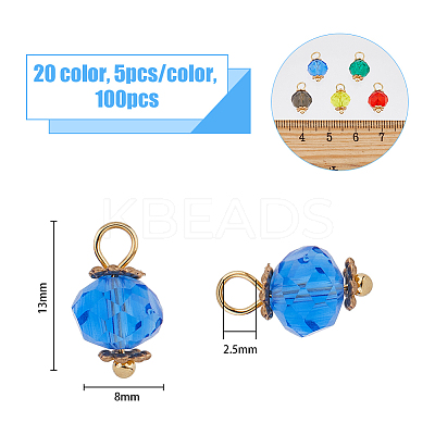 100Pcs 20 Colors Electroplate Transparent Glass Charms PALLOY-AB00140-1