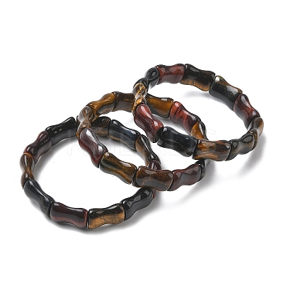 Bamboo Natural Tiger Eye Beads Stretch Bracelets for Women Men BJEW-K304-01I-1