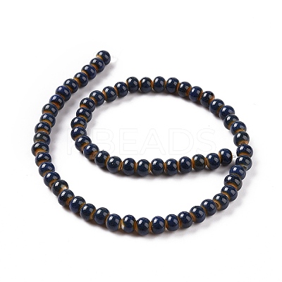 Handmade Fancy Antique Glazed Porcelain Ceramic Round Beads Strands PORC-L019-6mm-07-1