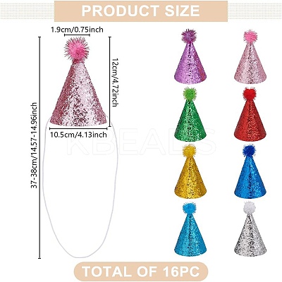 16Pcs 8 Colors  Polyester Pet Birthday Hat AJEW-GO0002-19-1