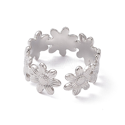 Non-Tarnish 304 Stainless Steel Ring Flower Wrap Open Cuff Ring for Women LS-RJEW-C045-17P-1