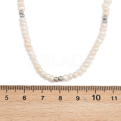 Natural Freshwater Pearl Potato & Brass Beaded Necklaces NJEW-D338-01P-1