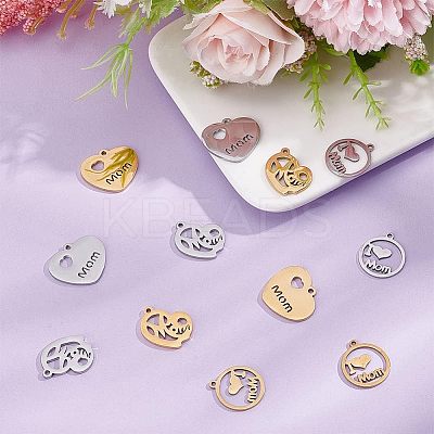 12Pcs 6 Style 304 Stainless Steel Pendants STAS-UN0039-83-1