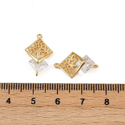 Brass Clear Cubic Zirconia Rhombus Tree of Life Connector Charms KK-B137-17G-1