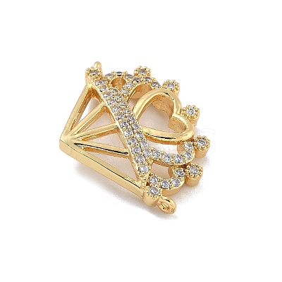 Rack Plating Brass Micro Pave Clear Cubic Zirconia Heart Crown Connector Charms KK-A234-060G-1