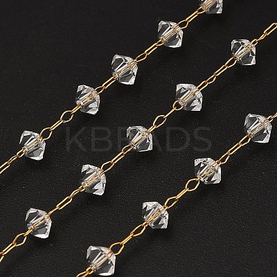 Handmade 304 Stainless Steel Glass Beads Rondelle Link Chains CHS-B011-07G-1