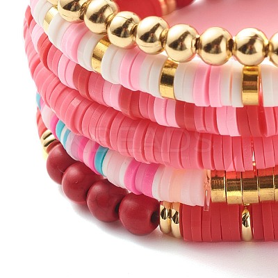 Handmade Polymer Clay Heishi Beads Stretch Bracelets Set BJEW-JB07397-1