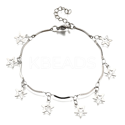 304 Stainless Steel Star Charm Bracelets BJEW-R021-02P-1