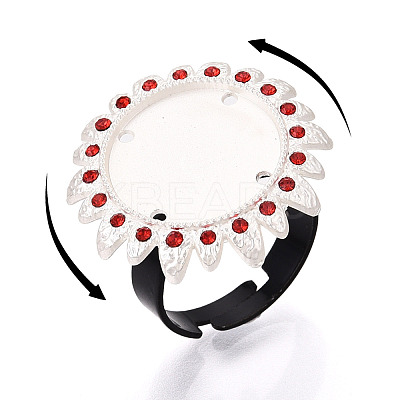 Adjustable Flower Alloy & Iron Rhinestone Bezel Cup Ring Base with Rotatable Tray MAK-T012-09S-1