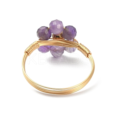 4Pcs 4 Style Natural Mixed Gemstone Beaded Flower Finger Rings Set RJEW-TA00074-1