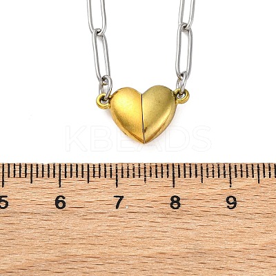 304 Stainless Steel Double-Sided Magnetic Heart Pendant Paperclip Chain Necklaces NJEW-U028-02G-1